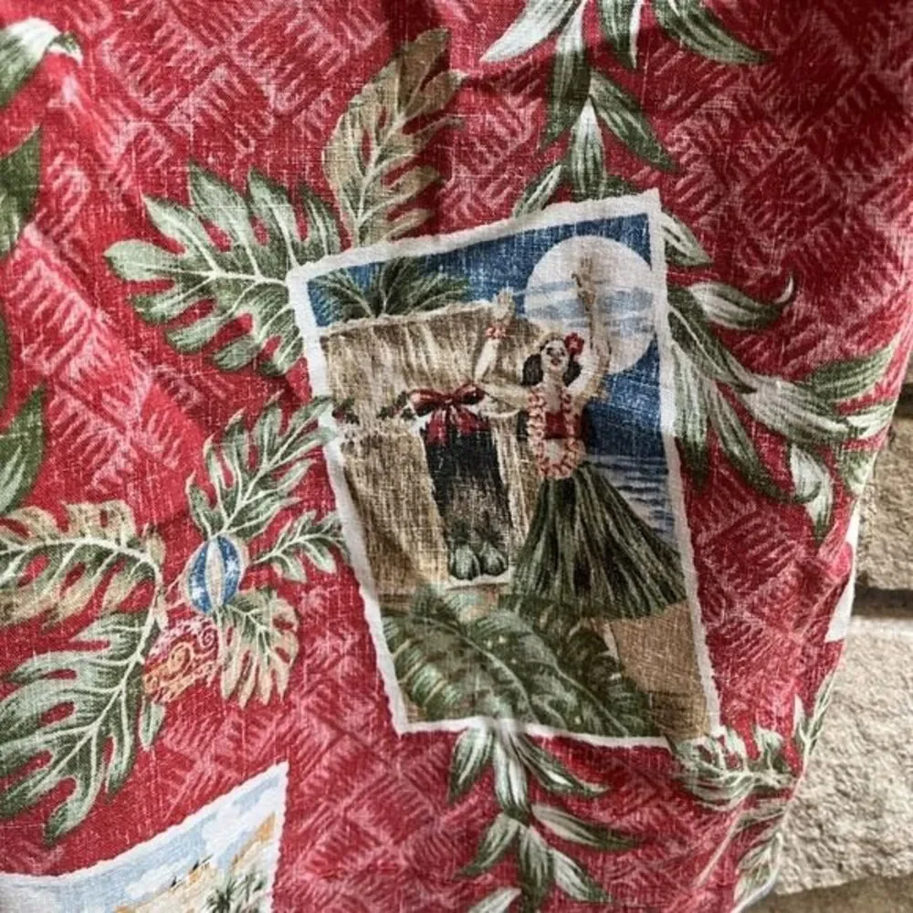 Reyn Spooner Mele Kalikimaka 2014 Hawaiian Xmas Santa Hula Woody Surf Shirt L